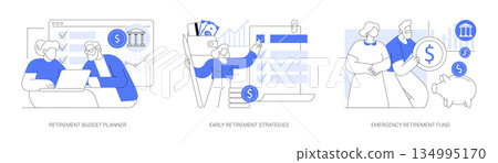 Retirement Budgeting, Safety Planning abstract concept vector illustrations. Retirement Budgeting, Safety Planning abstract concept vector illustrations. 134995170