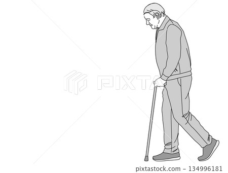 An old man walking with a cane Illustration of an elderly man Full body sideways 134996181