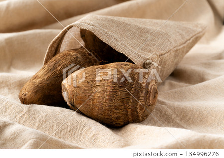 Taro (Tsuchita) placed on a cloth 134996276