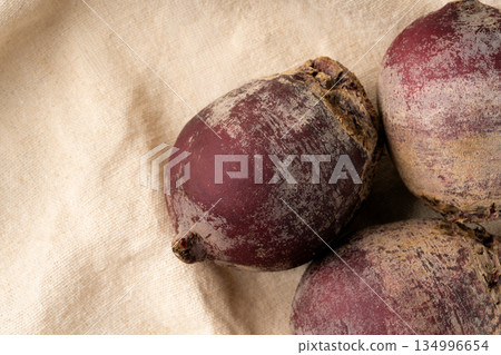 Close-up of beets on a cloth Close-up of beets on a cloth 134996654