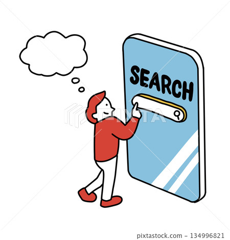 插圖：一個人正在使用智慧型手機搜尋他不明白的東西。 134996821