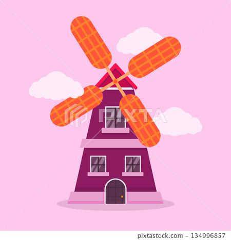 Flat Vector Illustration of Colorful Windmill Building Flat Vector Illustration of Colorful Windmill Building 134996857
