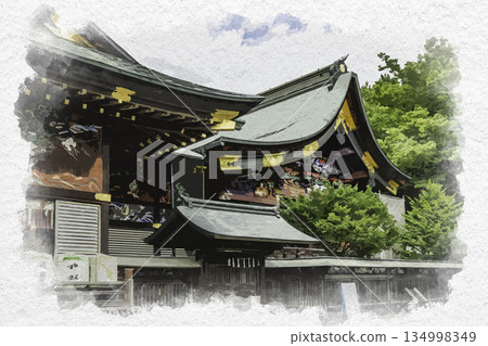 埼玉縣秩父市秩父神社正殿水彩畫 埼玉縣秩父市秩父神社正殿水彩畫 134998349