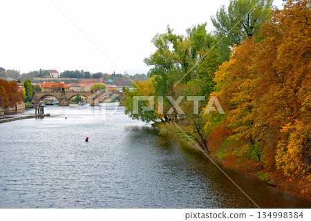 Charles Bridge over the Vltava River in Prague, capital of the Czech Republic 134998384