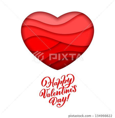 Paper cut Valentine love heart for holiday greeting card, vector banner. Happy Valentine day paper cut heart frame with red and pink cutout layers for love greeting, wedding or marriage trendy design Paper cut Valentine love heart for holiday greeting card, vector banner. Happy Valentine day paper cut heart frame with red and pink cutout layers for love greeting, wedding or marriage trendy design 134998622