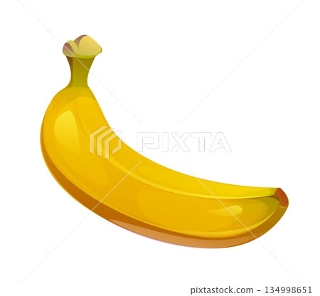 Cartoon raw ripe banana fruit with yellow shiny peel. Isolated vector fresh tropical plant, natural exotic fruit. Healthy organic vitamin product, sweet natural dessert, vegetarian nutritious food 134998651
