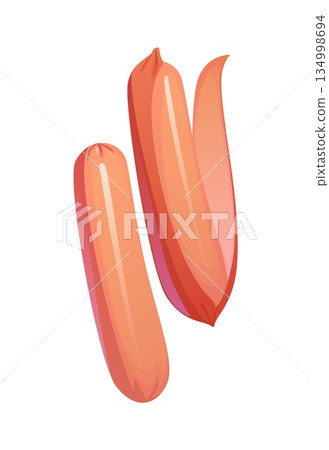 Sausages icon for food cooking preparation process, isolated vector icon. Vienna sausage peeling for hot dog or food meal, icon of processing or preparation and cooking Sausages icon for food cooking preparation process, isolated vector icon. Vienna sausage peeling for hot dog or food meal, icon of processing or preparation and cooking 134998694