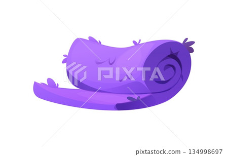 Decorative lavender plush vector towel rolled in a spiral with visible curved folds. Vector icon for spa and beauty, aromatherapy or cosmetic advertising lavender product Decorative lavender plush vector towel rolled in a spiral with visible curved folds. Vector icon for spa and beauty, aromatherapy or cosmetic advertising lavender product 134998697