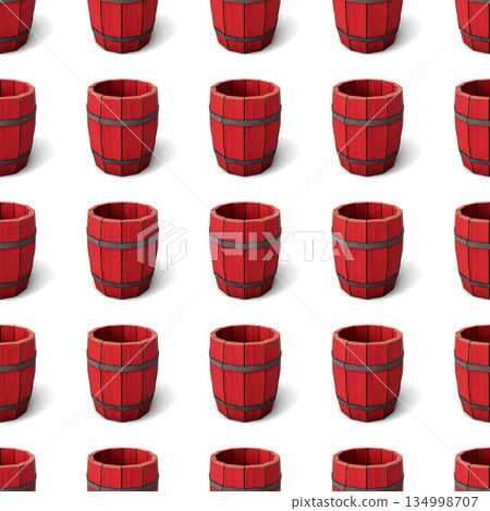 Seamless Pattern with Vintage Red Barrels on White Background. 3D Illustration. File with Clipping Path 134998707