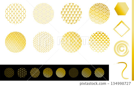 Gold traditional Japanese pattern seamless pattern round illustration 134998727