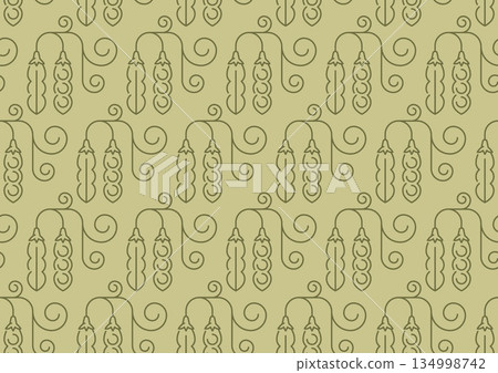 Soy beans pattern background, pods with beans and curly vines. Eco friendly pattern for textile print, food label, organic food or product packaging. Vector minimal wallpaper, modern fabric pattern Soy beans pattern background, pods with beans and curly vines. Eco friendly pattern for textile print, food label, organic food or product packaging. Vector minimal wallpaper, modern fabric pattern 134998742