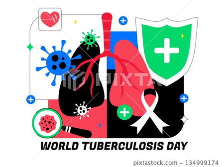 World Tuberculosis Day Vector Illustration Featuring Lungs and Bacteria for TB Awareness and Medical Campaigns with a Healthcare Background 134999174