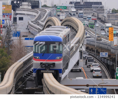 Osaka Monorail 3000 series train running near Sawaragi Station 134999241