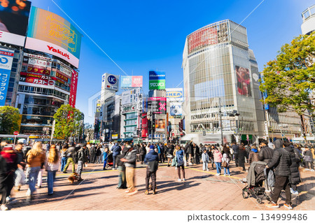Shibuya station square scramble crossing Shibuya station square scramble crossing 134999486