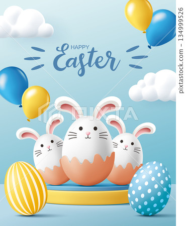 Easter Rabbit and Colorful Eggs, Ki Balls, Clouds, Easter Festival Product Exhibition, Flat Platform Direct Sea Report Broadcast Announcement, Material Plate Easter Rabbit and Colorful Eggs, Ki Balls, Clouds, Easter Festival Product Exhibition, Flat Platform Direct Sea Report Broadcast Announcement, Material Plate 134999526