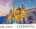 Piazza Navona in Rome, Italy at twilight 134999701