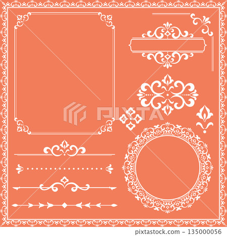 Vintage Set. Floral elements for design monograms, invitations, frames, menus and labels. Graphic design of the website, cafes, boutiques, hotels, wedding invitations. 135000056