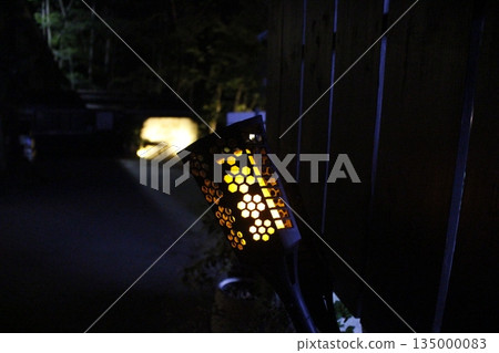 Honeycomb-structured garden lights illuminate the night at Nagatoro Auto Campground 135000083