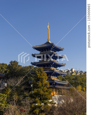 A vivid blue five-story pagoda A vivid blue five-story pagoda 135000665