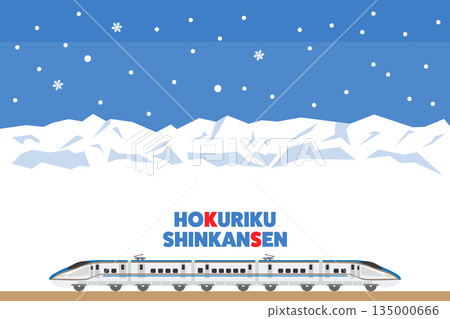 雪山背景與北陸新幹線運行背景插圖_橫向 135000666