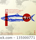Vintage Japanese style fish illustration inspired by retro poster design, ideal for seafood restaurant posters, 135000771