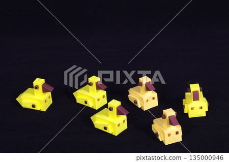 Miniature duck paper craft handmade animal model black background white background 135000946