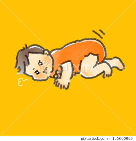 一幅水彩手繪插圖,描繪了一個嬰兒氣喘吁籲地爬行,努力向前挪動。 一幅水彩手繪插圖,描繪了一個嬰兒氣喘吁籲地爬行,努力向前挪動。 135000996