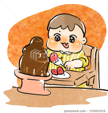 寶寶正在享用巧克力火鍋 135001010