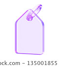 Purple glassmorphism tag icon representing labels, pricing, and categorization for e-commerce or data tagging. The frosted glass effect adds premium feel to shopping, metadata, and bookmarking 135001855