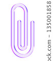 Purple translucent paperclip icon in glassmorphism style used for file attachments and document links. This clean visual element is ideal for file management systems and messaging app utilities. 135001858