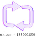 Purple glassmorphism refresh icon featuring circular arrows for synchronization and page reloading tasks. The dynamic loop design represents updates, restarts, and seamless data exchange in modern 135001859