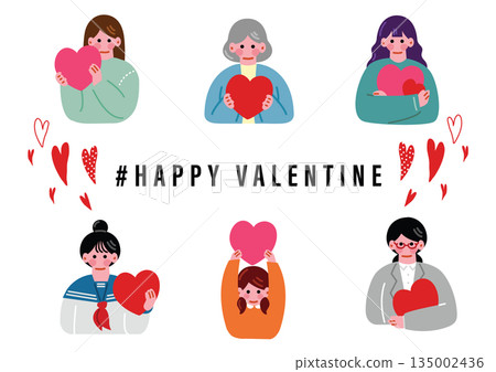 Illustration set of a woman holding a heart 135002436