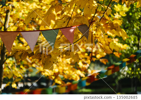 Autumn Celebration Flags on a Sunny October Day Autumn Celebration Flags on a Sunny October Day 135002685
