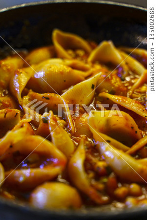 Conchiglie Pasta Shells with Rich Tomato Sauce and Chickpeas Conchiglie Pasta Shells with Rich Tomato Sauce and Chickpeas 135002688
