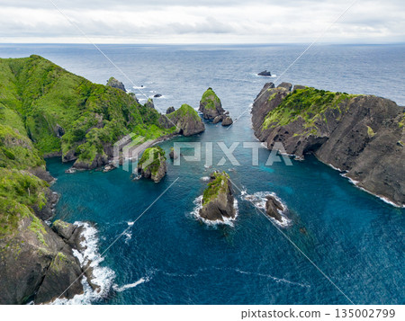 Drone shot of Hirizo Beach. Daikon Island, Aiai Cape, and numerous rocky shores are also visible. Hirizo Beach, Nakagi, Minamiizu Town, Izu Peninsula, Shizuoka Prefecture Drone shot of Hirizo Beach. Daikon Island, Aiai Cape, and numerous rocky shores are also visible. Hirizo Beach, Nakagi, Minamiizu Town, Izu Peninsula, Shizuoka Prefecture 135002799