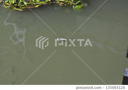 Water pollution plastic bottle dirty river floating trash environmental damage waste contamination debris floating bottle Water pollution plastic bottle dirty river floating trash environmental damage waste contamination debris floating bottle 135003120