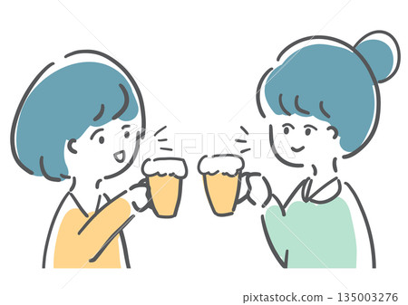 Two women toasting, handwritten style 135003276