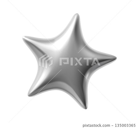 Silver 3d five point star realistic form. Customer rating silver icon, client experience ranking shiny metal five point star 3d render isolated vector symbol. Glossy gradient star form balloon Silver 3d five point star realistic form. Customer rating silver icon, client experience ranking shiny metal five point star 3d render isolated vector symbol. Glossy gradient star form balloon 135003365