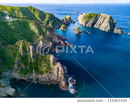 Drone shot of Hirizo Beach. Daikon Island, Aiai Cape, and numerous rocky shores are also visible. Hirizo Beach, Nakagi, Minamiizu Town, Izu Peninsula, Shizuoka Prefecture 135003430