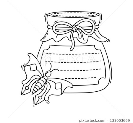 Honey jar kids memo note template. Kids diary vector memo note, children schedule checklist. Child scrapbook page sticker or kid planner To Do list frame with honey or jam bottle and flying butterfly Honey jar kids memo note template. Kids diary vector memo note, children schedule checklist. Child scrapbook page sticker or kid planner To Do list frame with honey or jam bottle and flying butterfly 135003669
