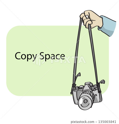hand holding camera strap on green background with copy space illustration vector sketch with black lines hand holding camera strap on green background with copy space illustration vector sketch with black lines 135003841