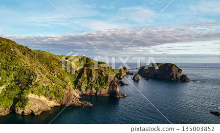 無人機拍攝的Hirizo海灘。畫面中還能看到大根島、愛合岬以及眾多岩石海岸。 Hirizo海灘位於靜岡縣伊豆半島南伊豆町中木町。 135003852