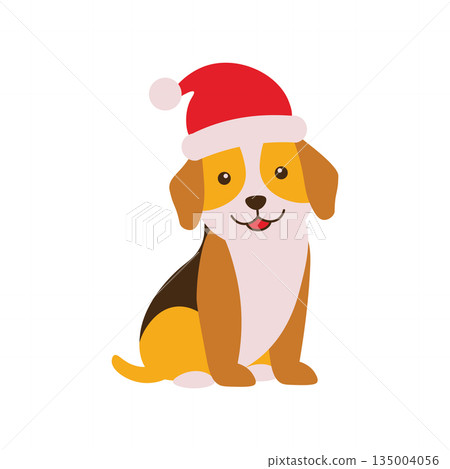 Happy Beagle Dog in Christmas Hat Happy Beagle Dog in Christmas Hat 135004056