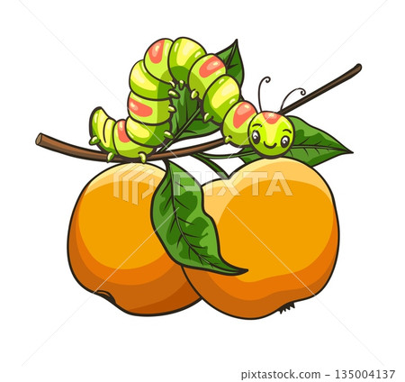 Cartoon caterpillar on apple tree Cartoon caterpillar on apple tree 135004137