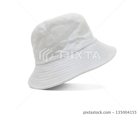 A stylish white bucket hat is placed on a white background. 135004155