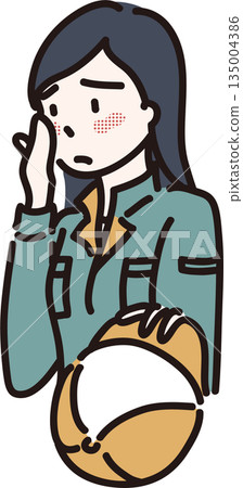 Illustration of a female worker in a green uniform who is concerned about eczema Illustration of a female worker in a green uniform who is concerned about eczema 135004386