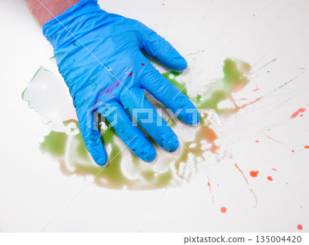 Scientist Holding Test Tube Glass With Blue Solution, Lab Coat Sleeve And Shelving, Reagent Inspection, Scientist Holding Test Tube Glass With Blue Solution, Lab Coat Sleeve And Shelving, Reagent Inspection, 135004420