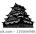 Toyotomi Osaka Castle tower black and white silhouette 135004946