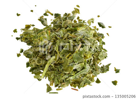 Finely chopped and frozen sorrel leaves. Finely chopped and frozen sorrel leaves. 135005206