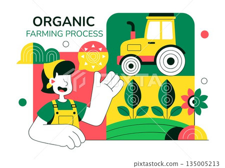 Organic Farming Process Vector Illustration Showing Sustainable Agriculture, Eco Friendly Cultivation Methods, and Natural Food Production Background Organic Farming Process Vector Illustration Showing Sustainable Agriculture, Eco Friendly Cultivation Methods, and Natural Food Production Background 135005213